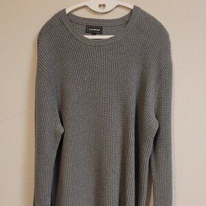 Express Men's Grey Waffle Knit Crewneck Sweater - Size Large